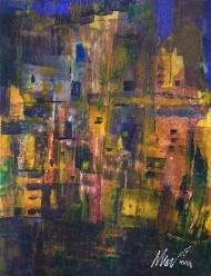 "nile village", acrylic painting, 50 x 63 cm